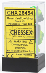 Chessex Dice: 7 Set Polyhedral Green Yellow Silver Gemini CHX26454